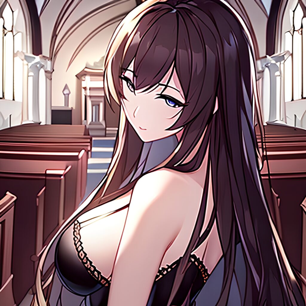 messy hair fishnet long hair woman brunette church 