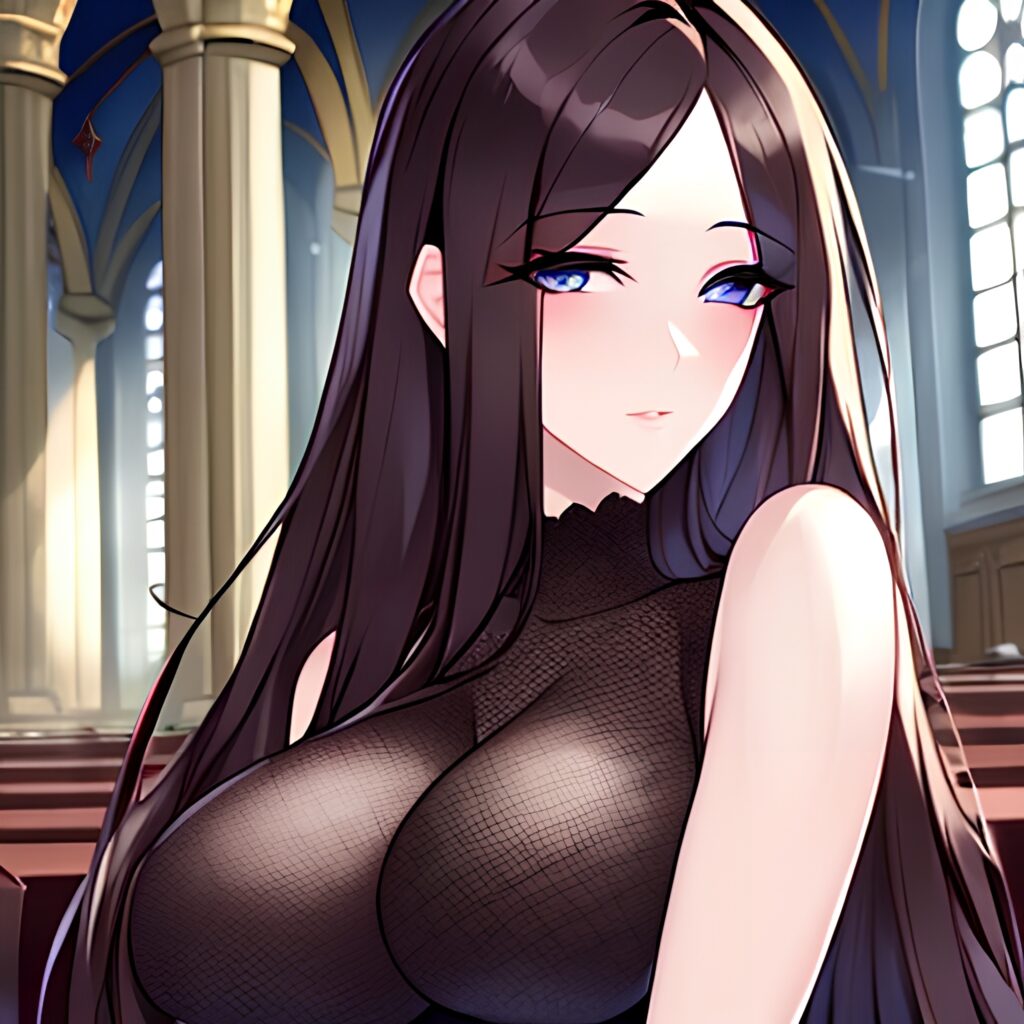 messy hair fishnet long hair woman brunette church 