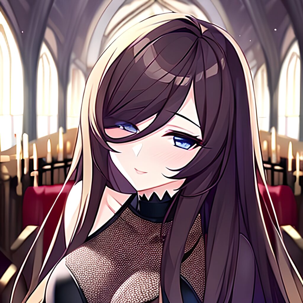 messy hair fishnet long hair woman church brunette 