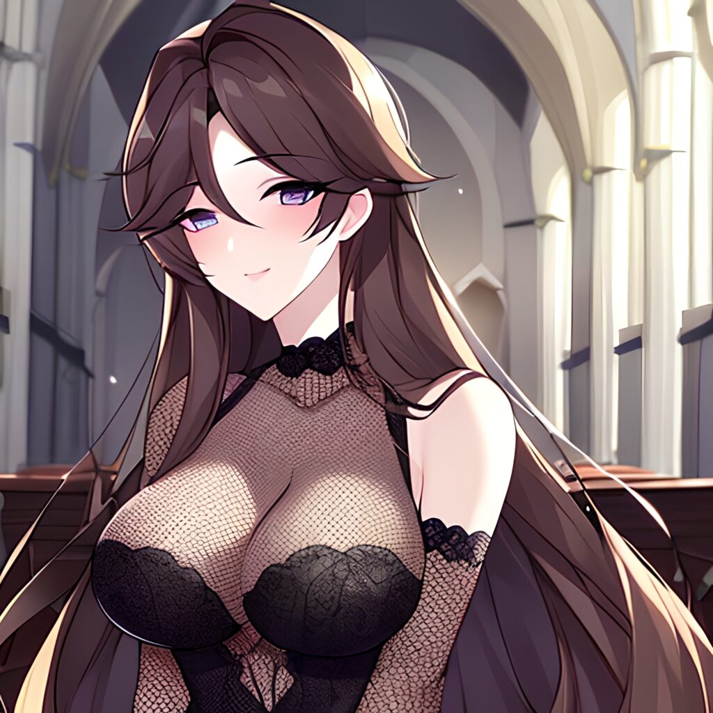 messy hair fishnet long hair woman church brunette 