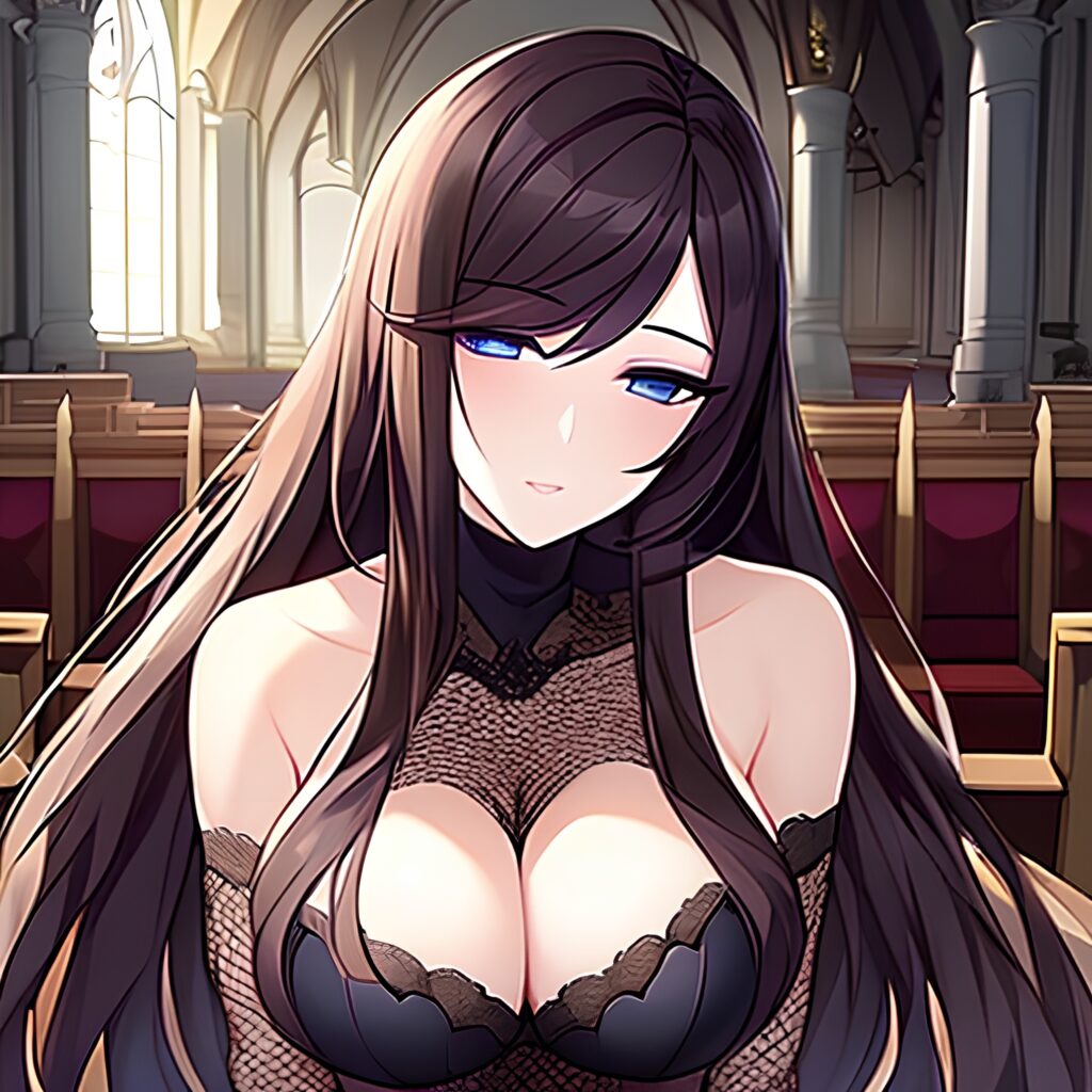 messy hair fishnet long hair woman church brunette 