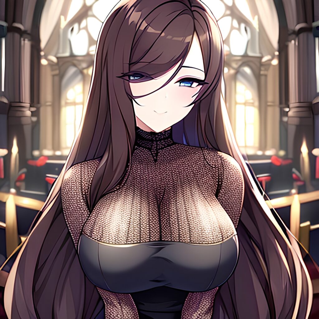 messy hair fishnet woman brunette church long hair 