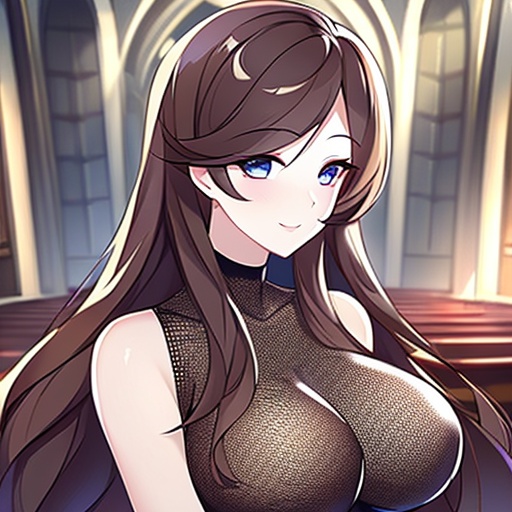 messy hair fishnet woman brunette church long hair 