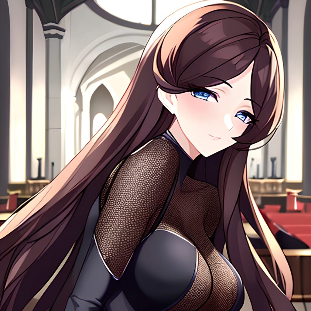 messy hair fishnet woman brunette church long hair 