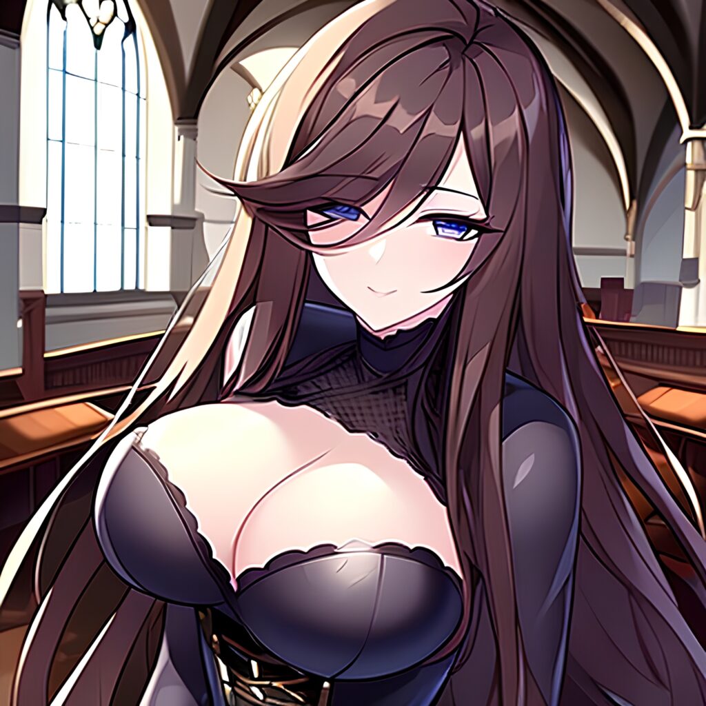 messy hair fishnet woman brunette long hair church 