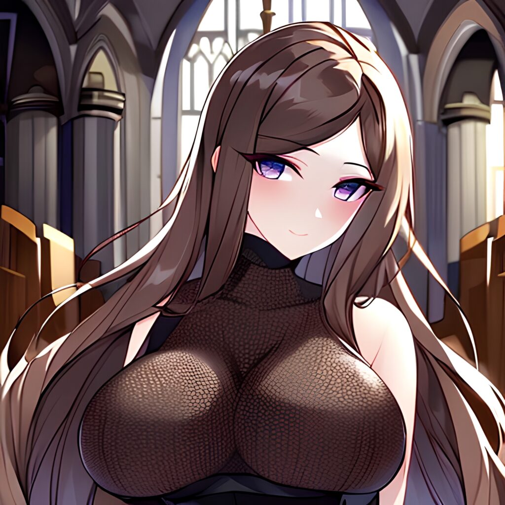 messy hair fishnet woman brunette long hair church 