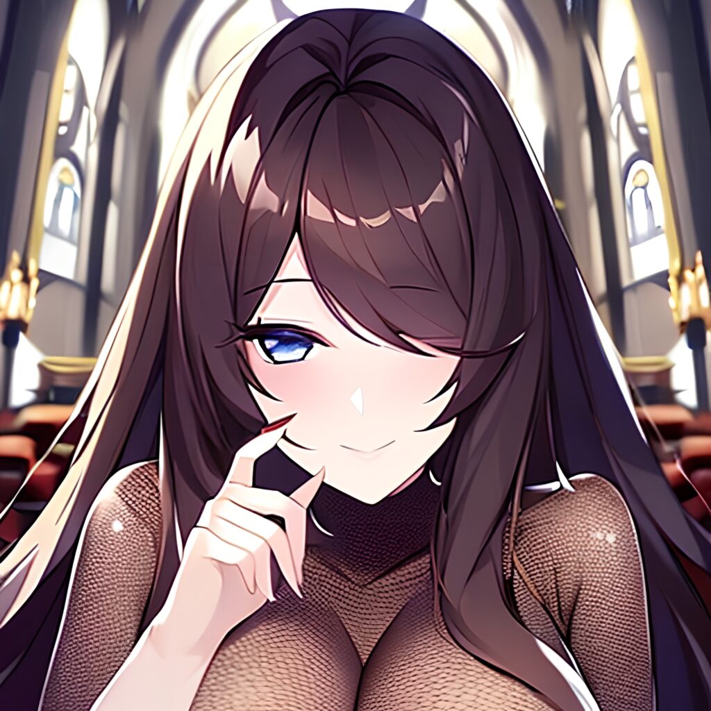 messy hair fishnet woman church brunette long hair 