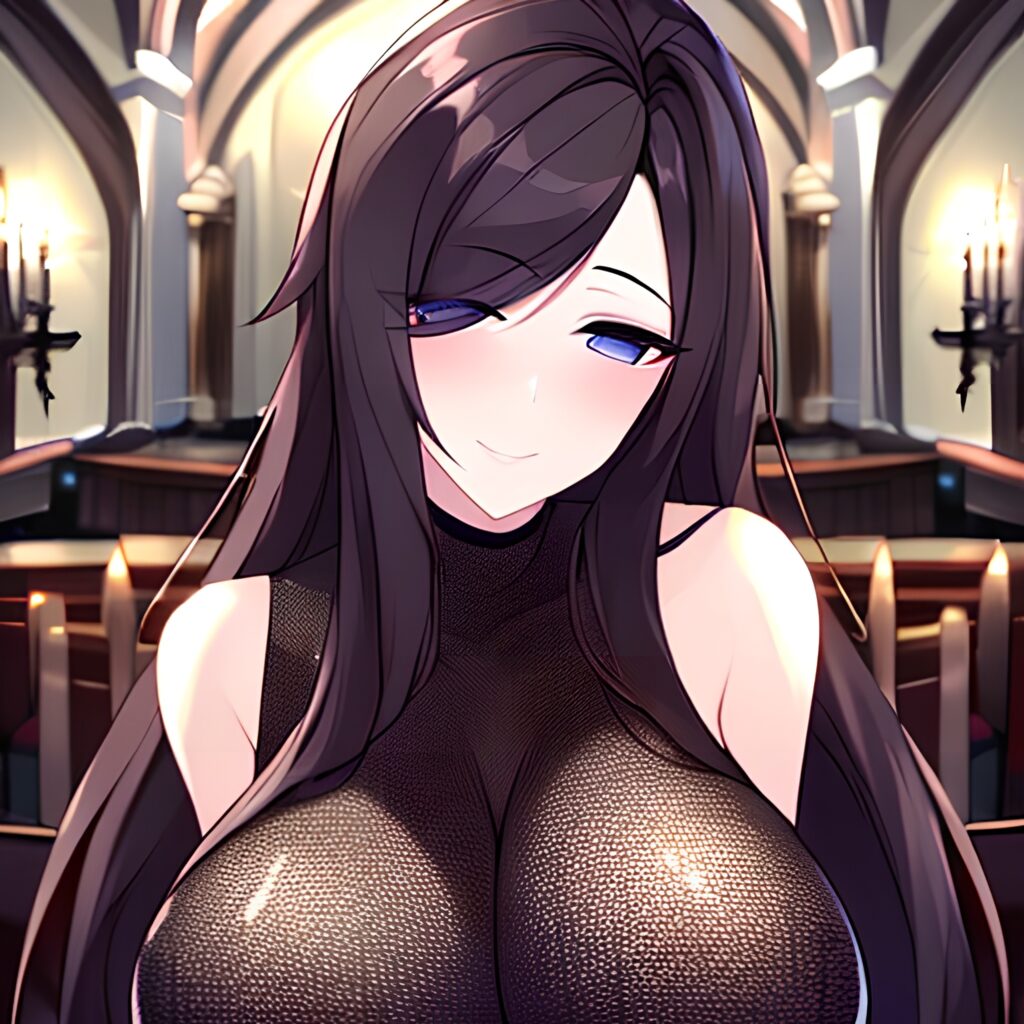 messy hair fishnet woman church brunette long hair 