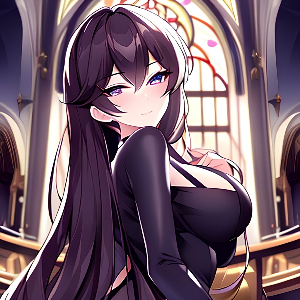 messy hair fishnet woman church long hair brunette