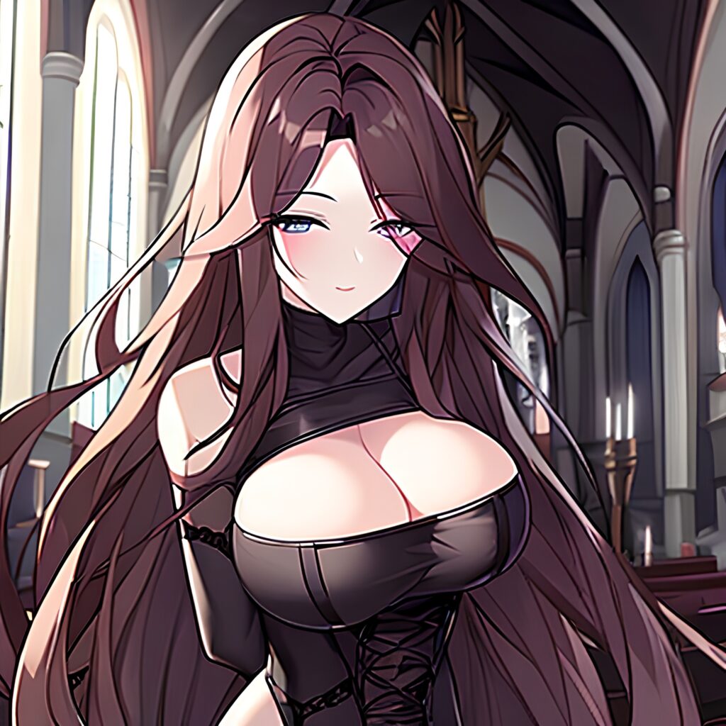 messy hair fishnet woman long hair brunette church 