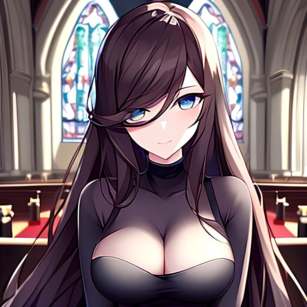 messy hair fishnet woman long hair brunette church 