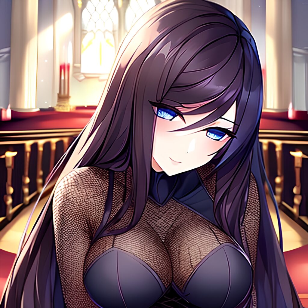 messy hair fishnet woman long hair brunette church 