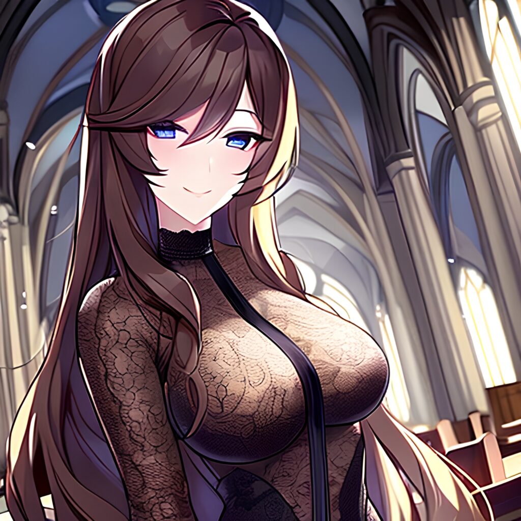 messy hair fishnet woman long hair church brunette 