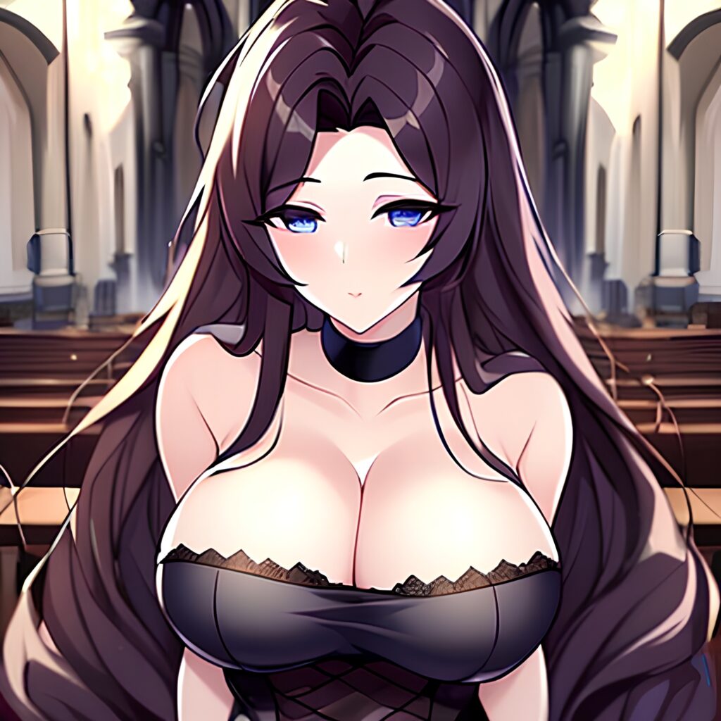 messy hair fishnet woman long hair church brunette 