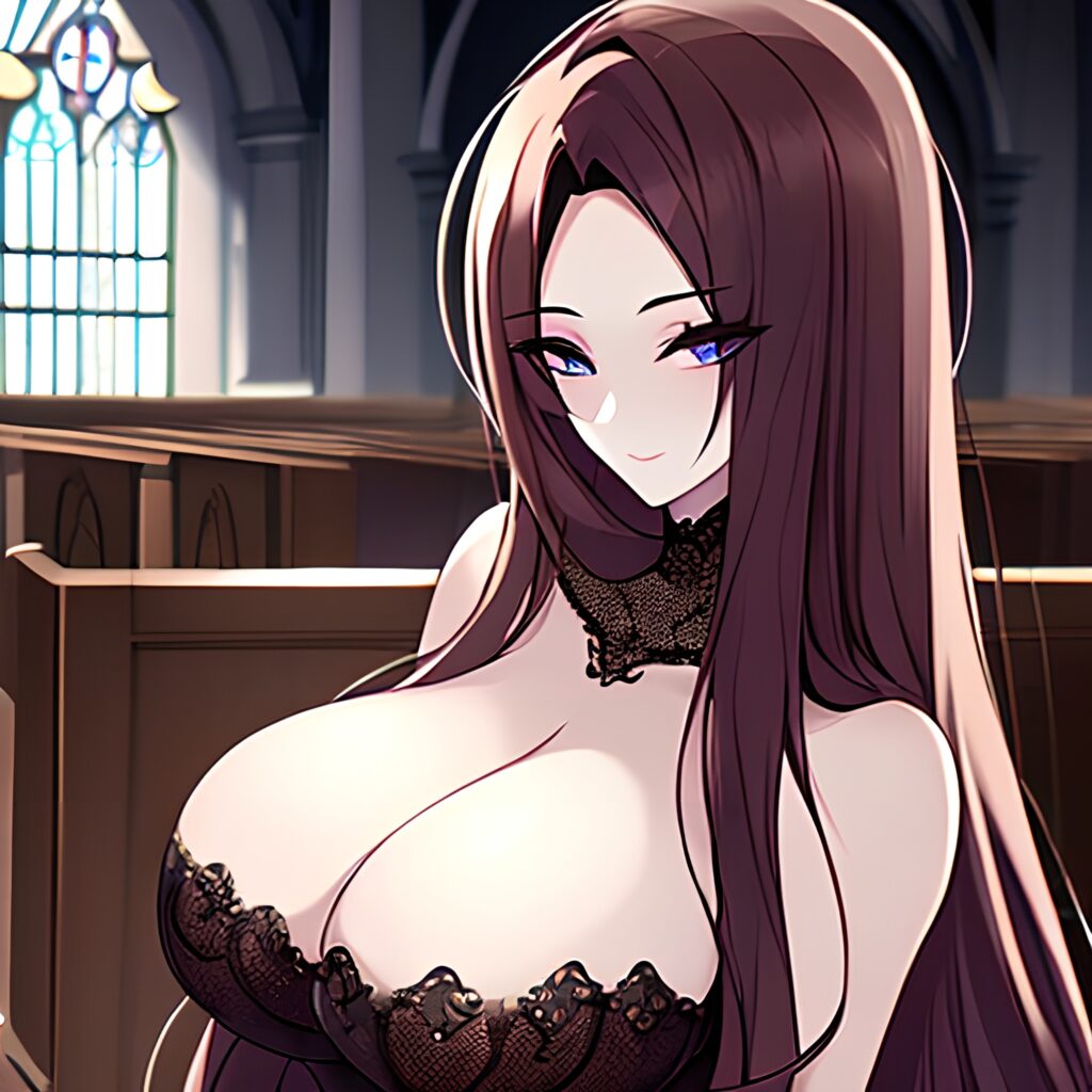 messy hair long hair brunette church fishnet woman 
