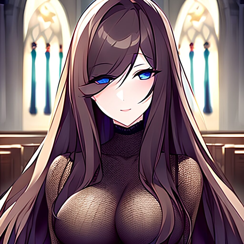 messy hair long hair brunette church fishnet woman 