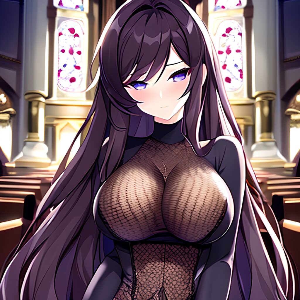 messy hair long hair brunette church fishnet woman 
