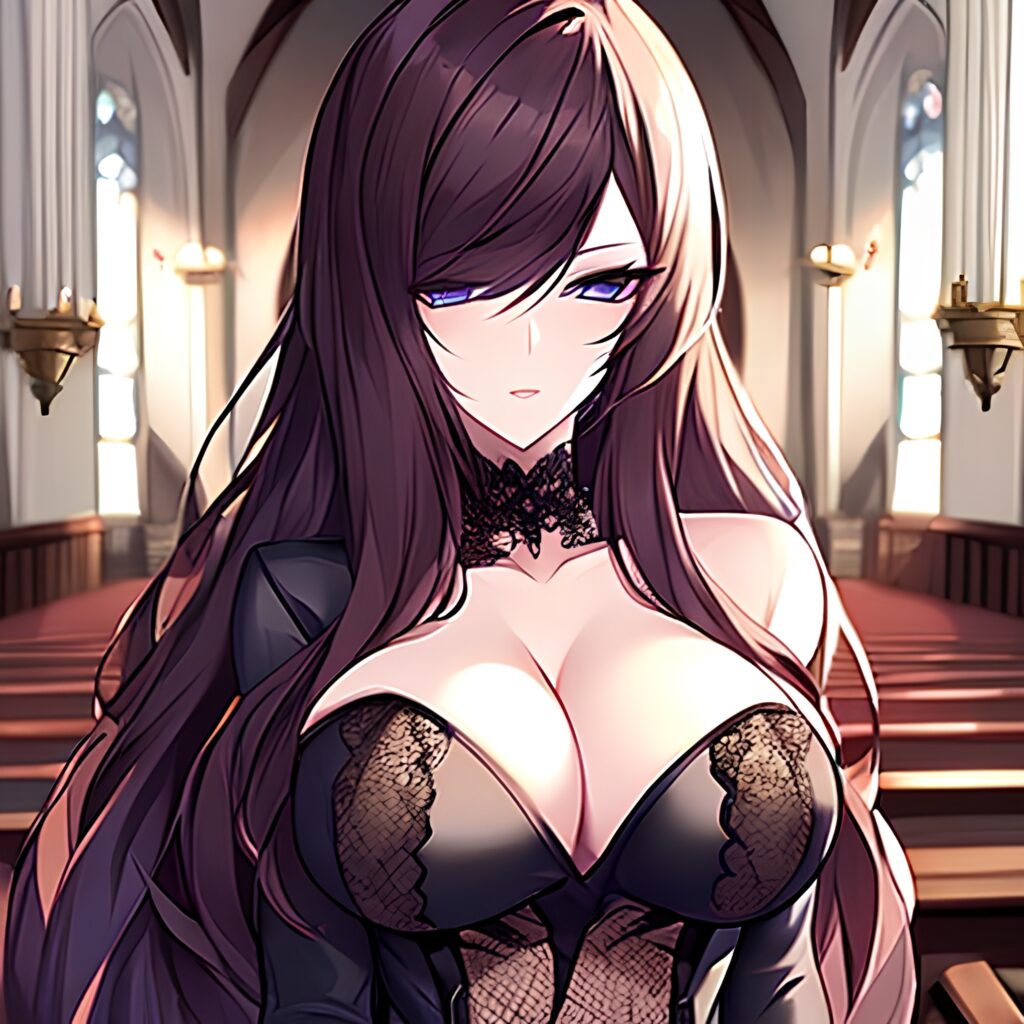 messy hair long hair brunette church fishnet woman 