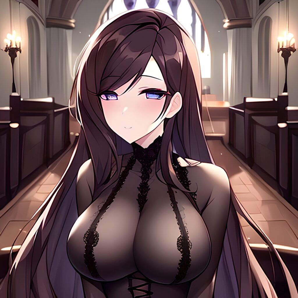 messy hair long hair brunette church fishnet woman 