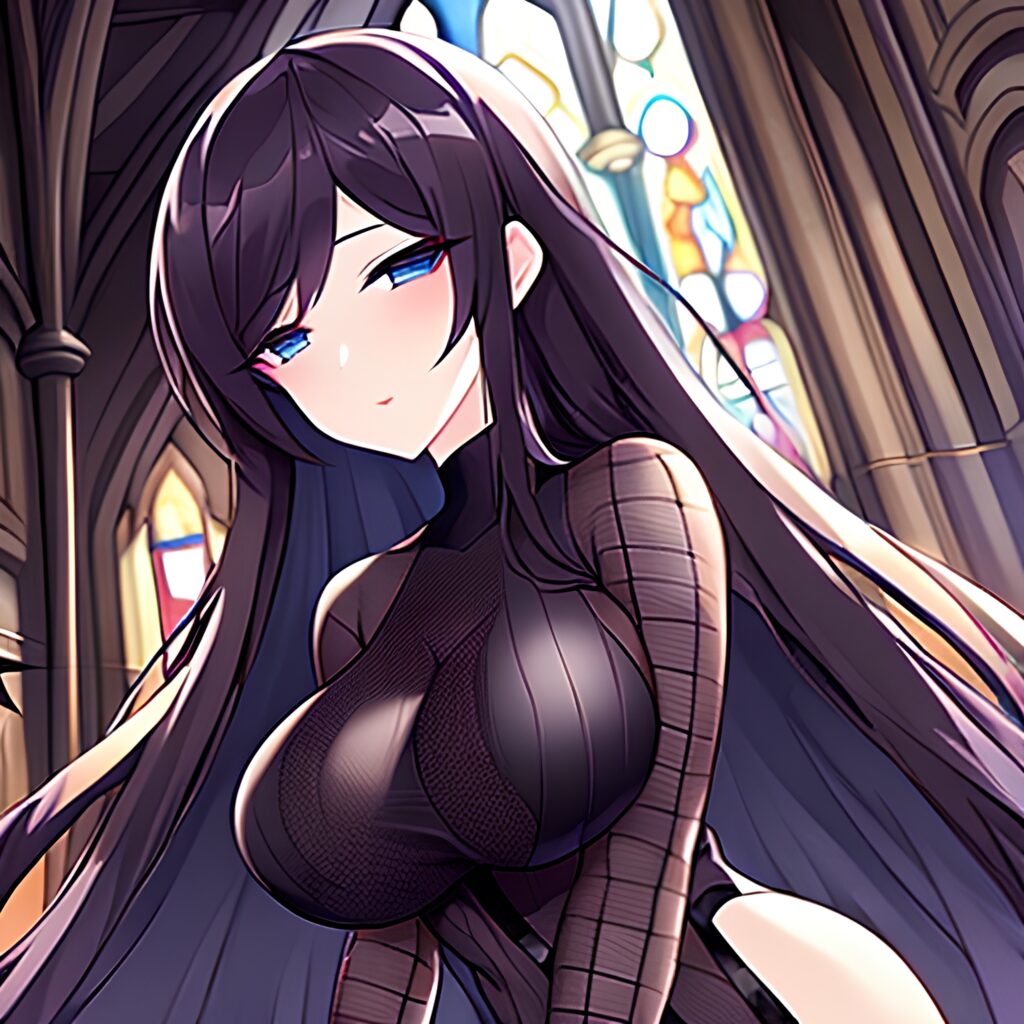 messy hair long hair brunette church fishnet woman 