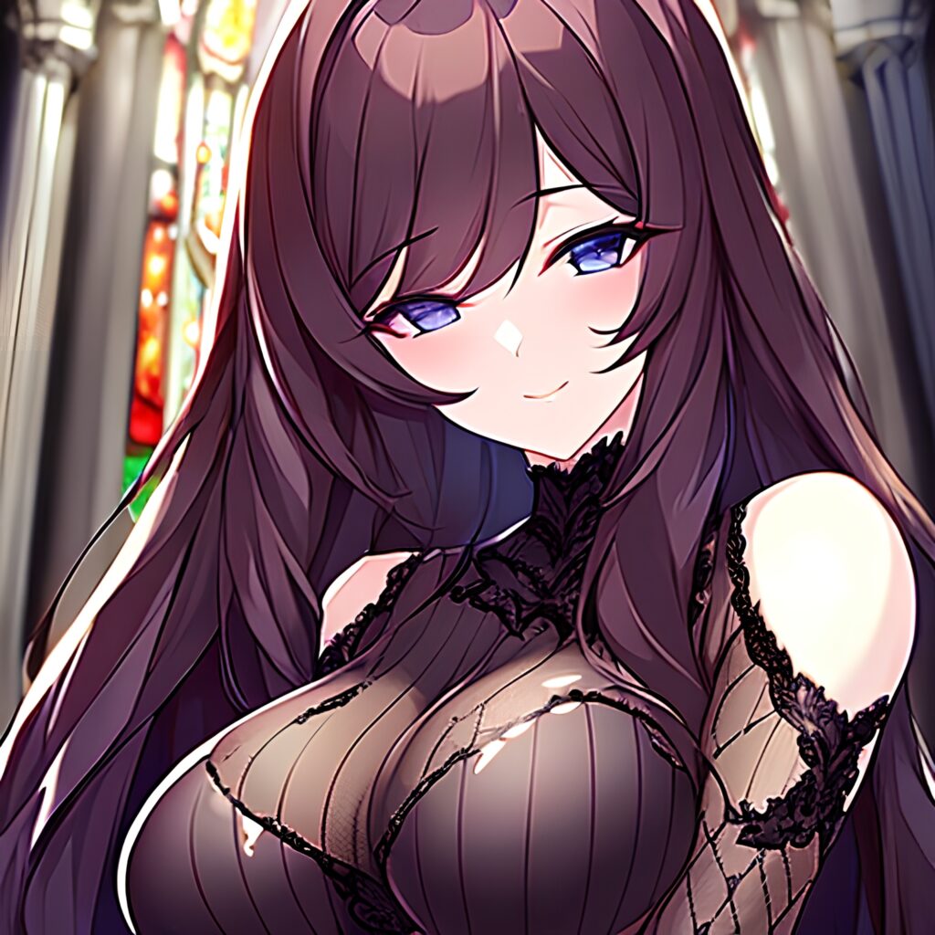 messy hair long hair brunette fishnet church woman 