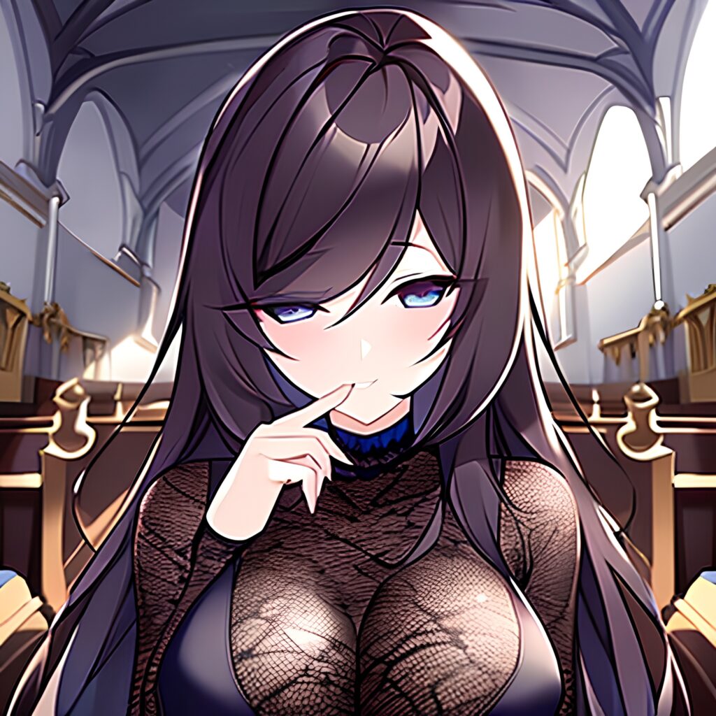 messy hair long hair brunette fishnet woman church 