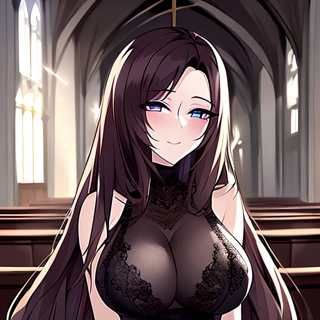 messy hair long hair brunette fishnet woman church 