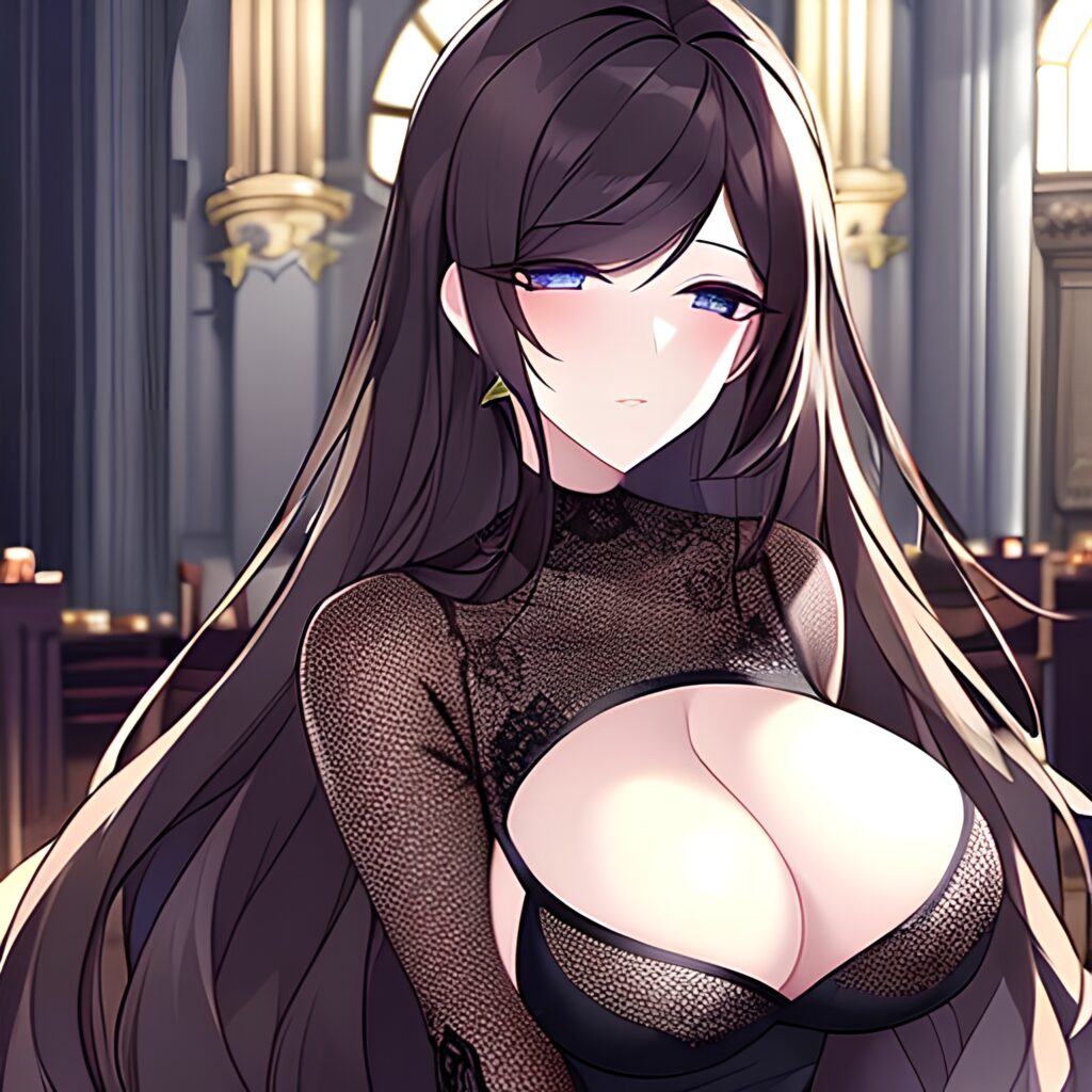 messy hair long hair brunette fishnet woman church 