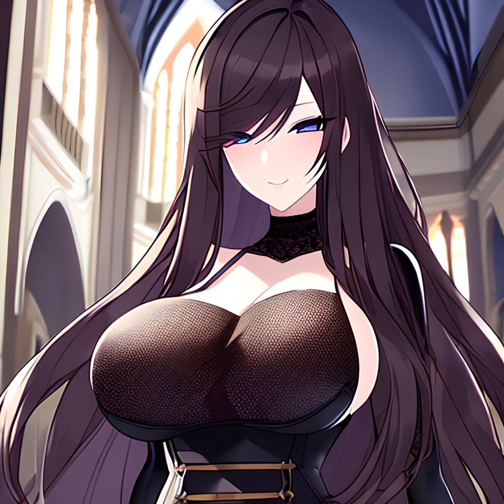 messy hair long hair brunette woman church fishnet 