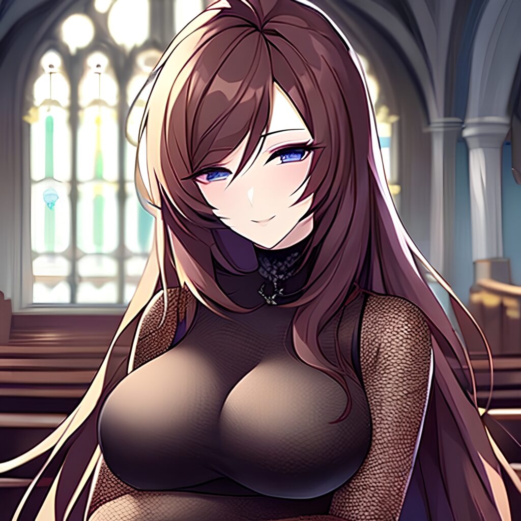 messy hair long hair brunette woman church fishnet 