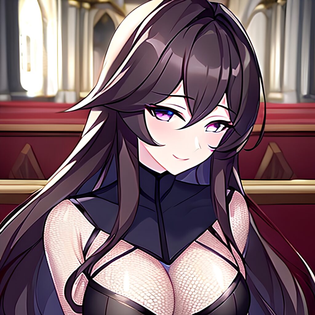 messy hair long hair brunette woman fishnet church 