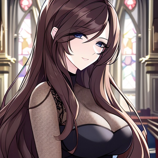 messy hair long hair brunette woman fishnet church 