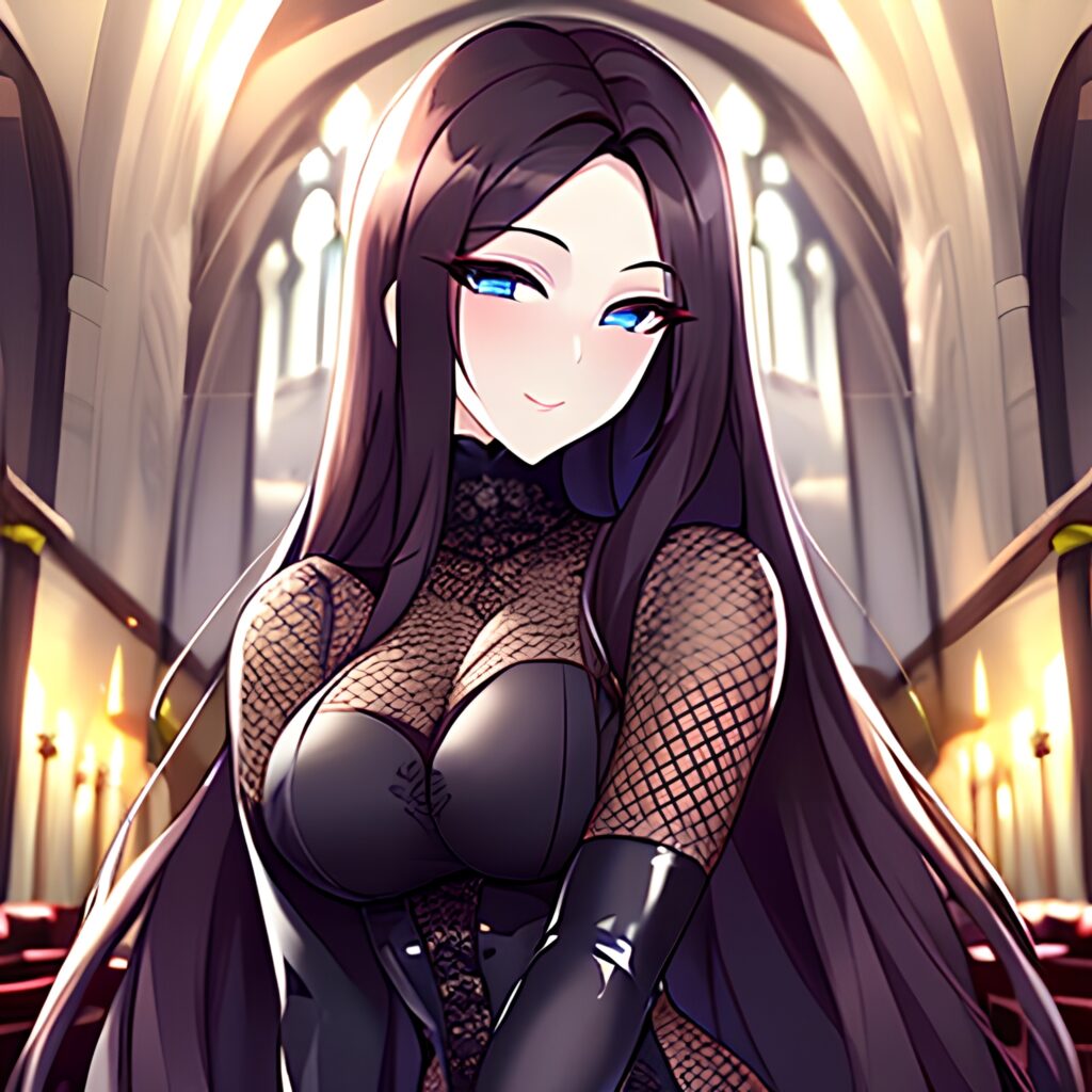 messy hair long hair brunette woman fishnet church 