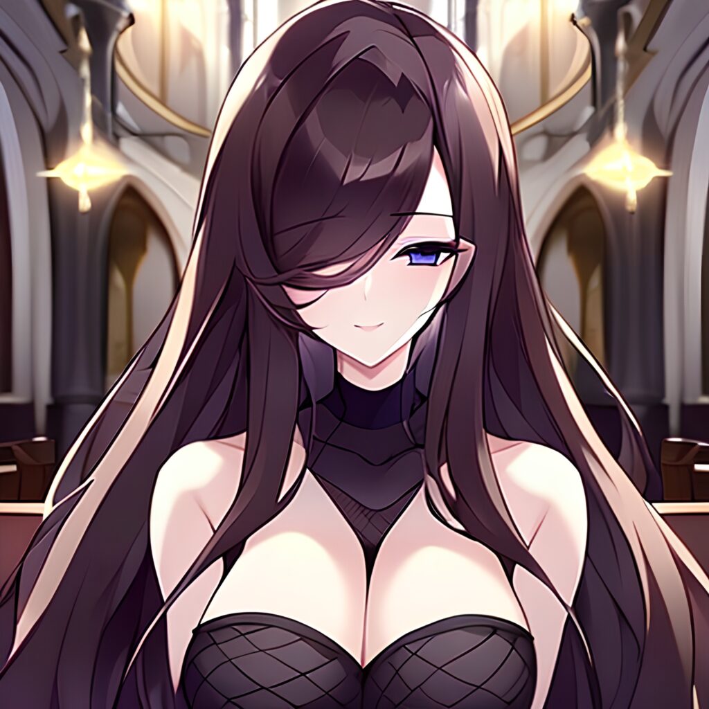 messy hair long hair church brunette fishnet woman 