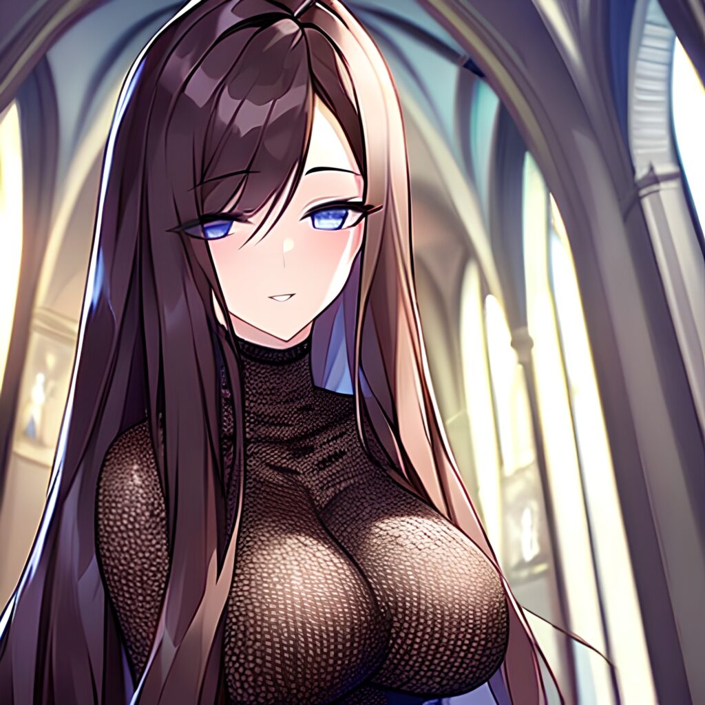 messy hair long hair church brunette fishnet woman 