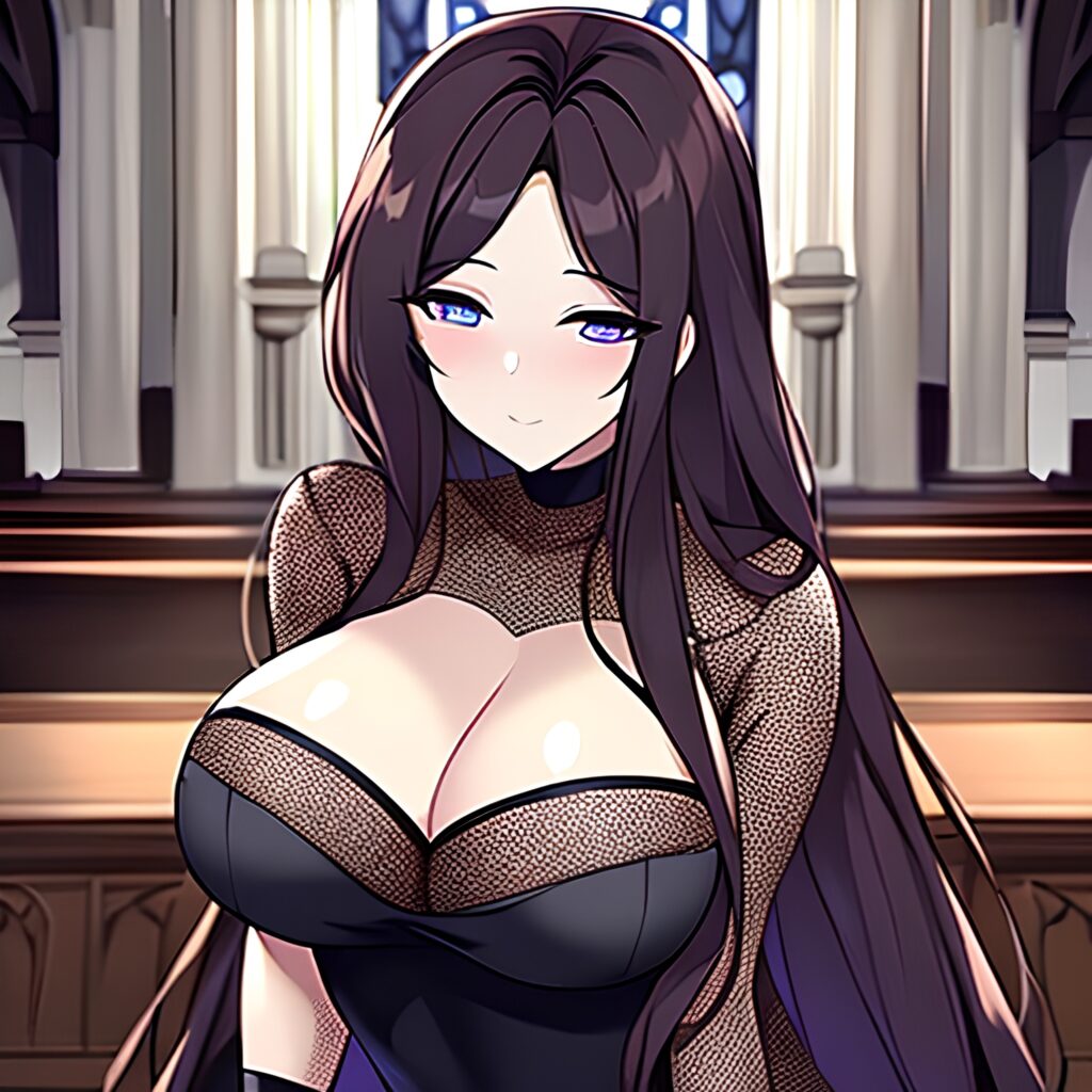 messy hair long hair church brunette fishnet woman