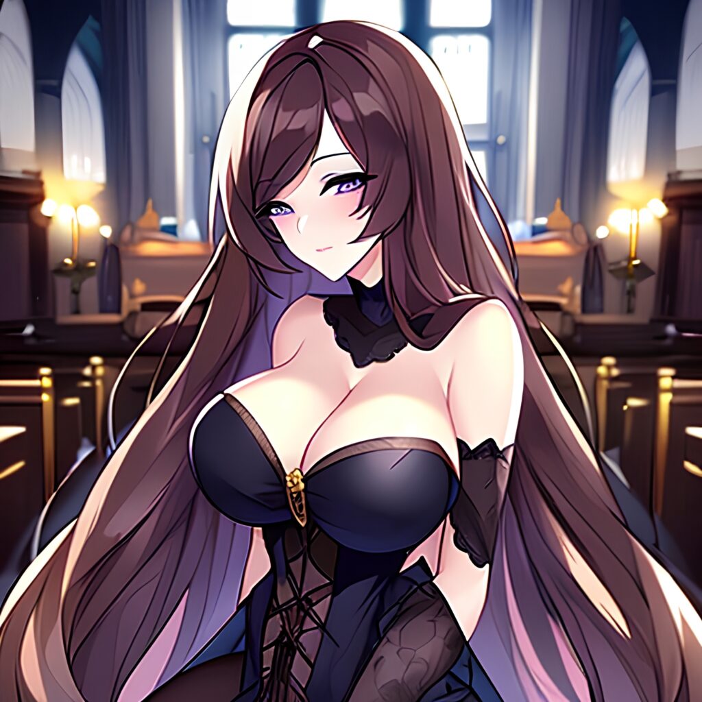 messy hair long hair church brunette woman fishnet 