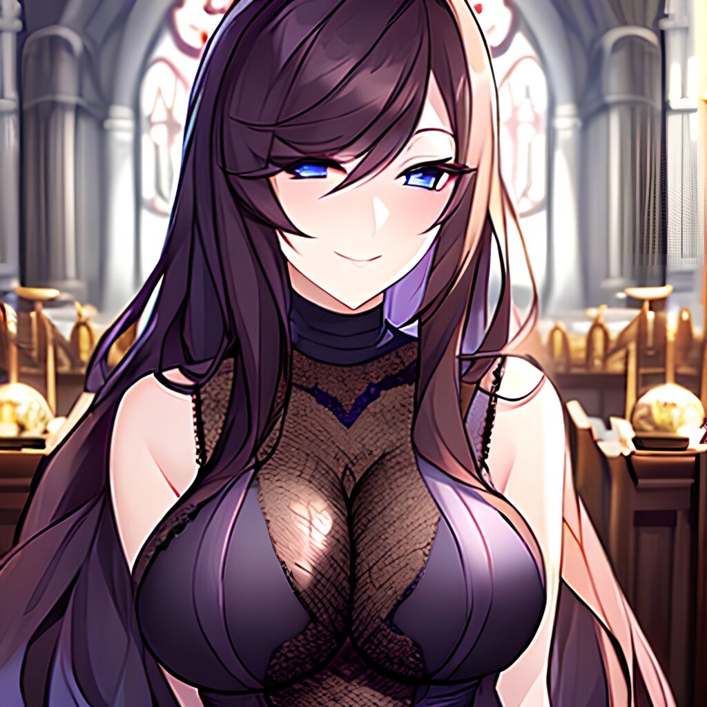 messy hair long hair church brunette woman fishnet 