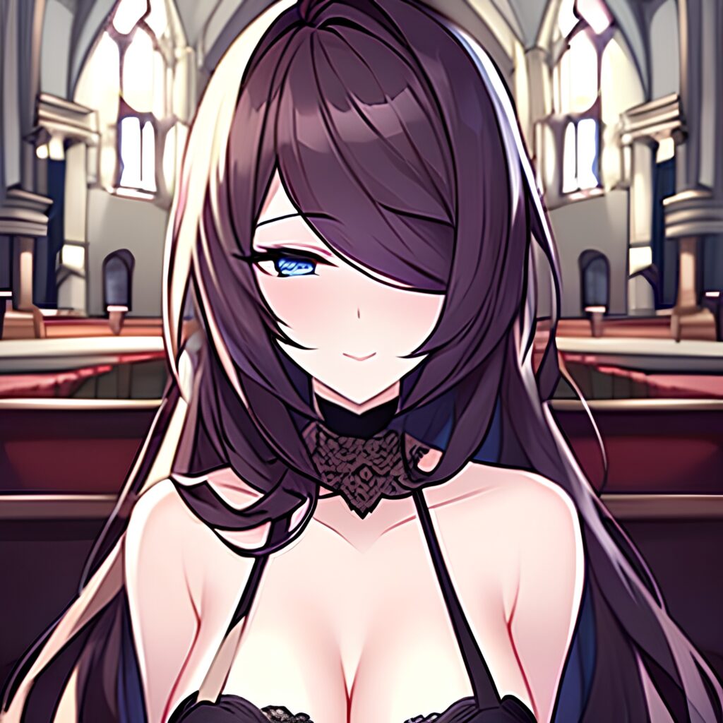 messy hair long hair church brunette woman fishnet 