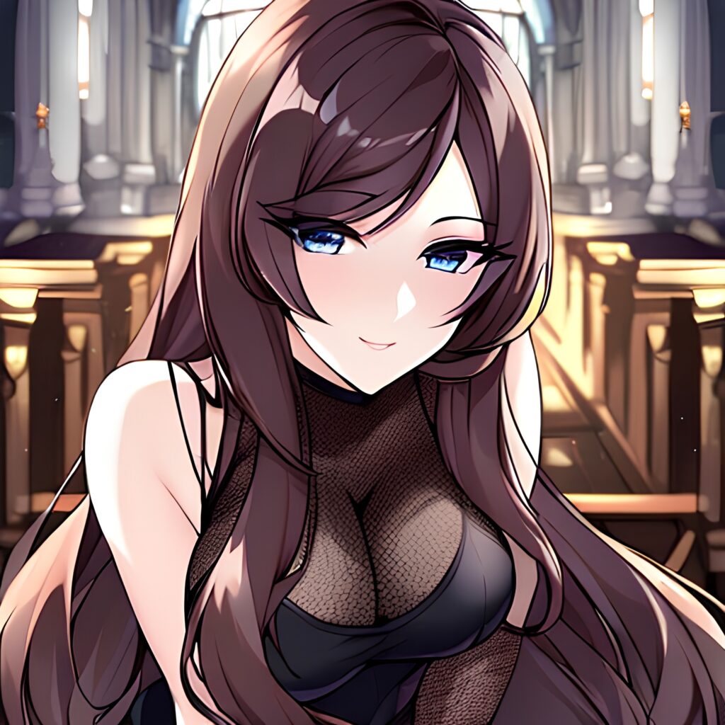 messy hair long hair church fishnet brunette woman 