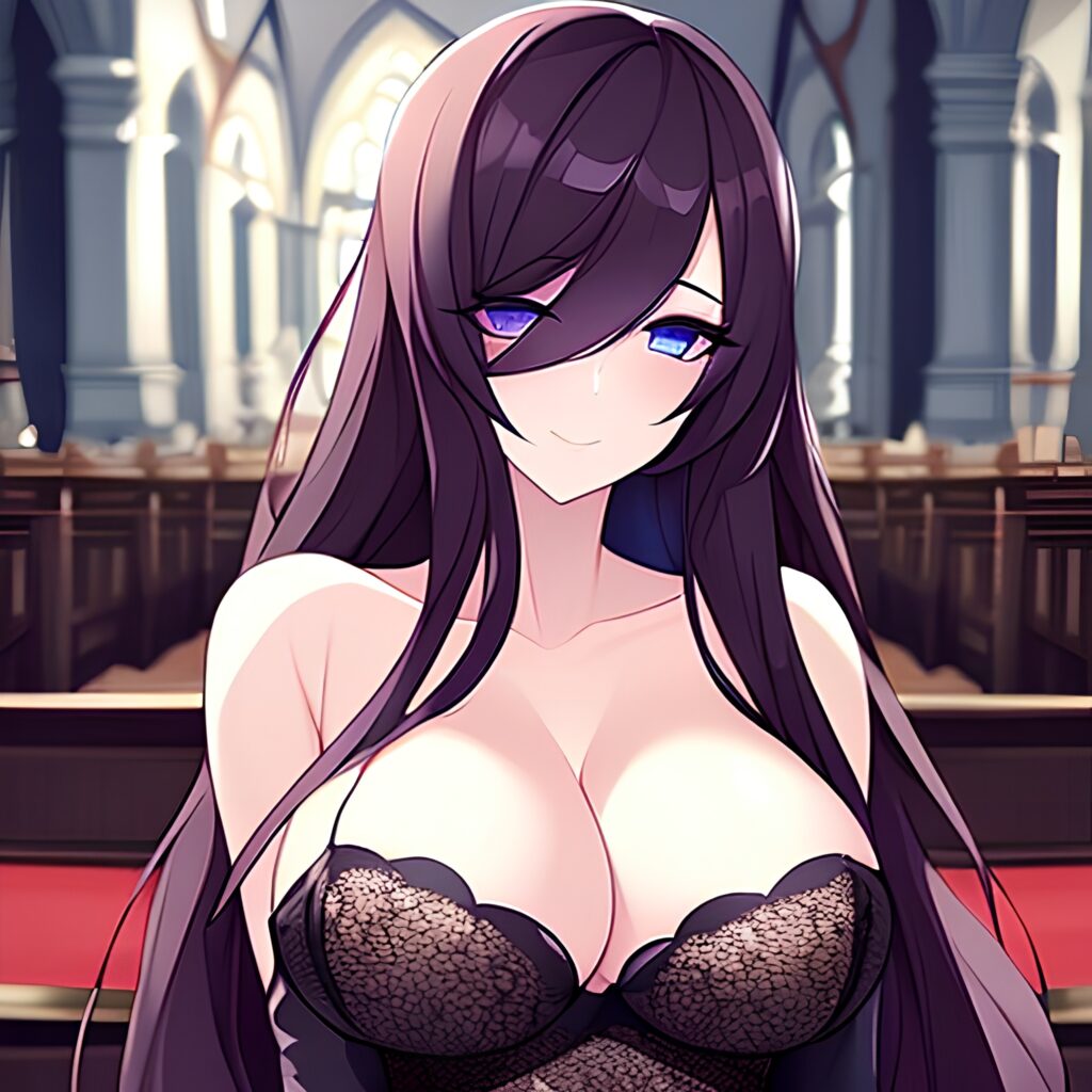 messy hair long hair church fishnet brunette woman 