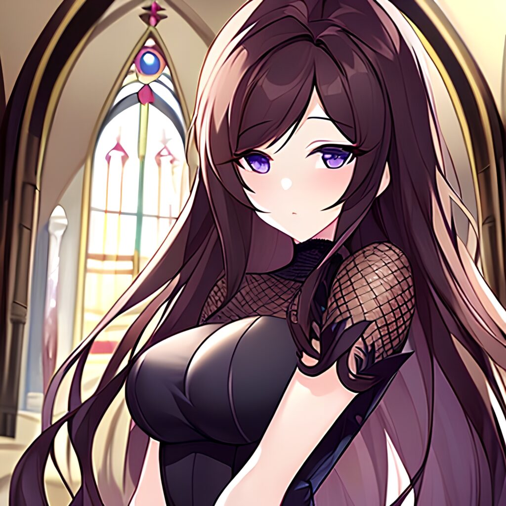 messy hair long hair church fishnet brunette woman 