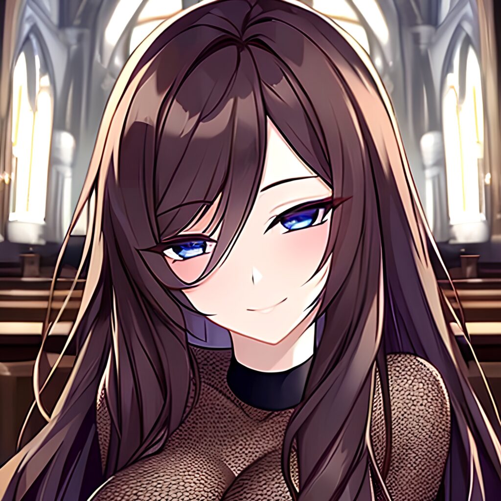 messy hair long hair church fishnet brunette woman 