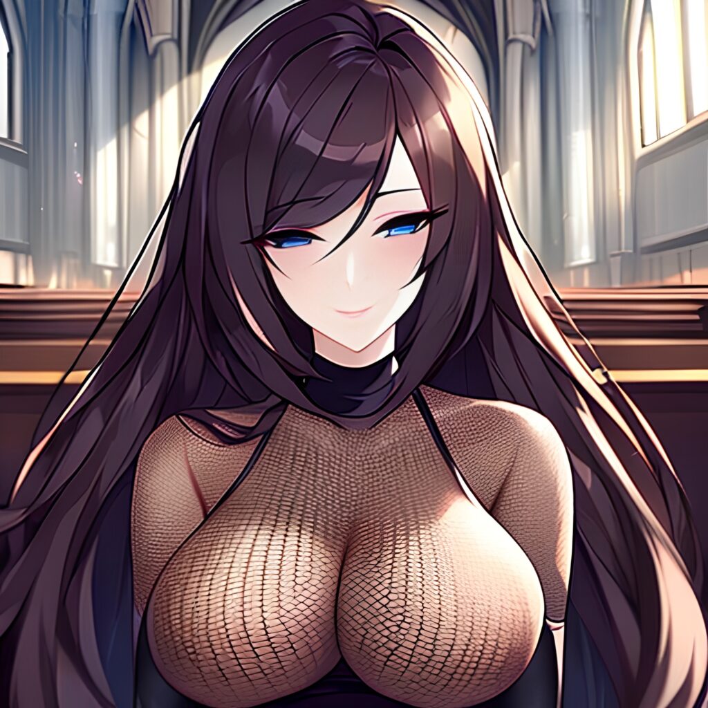 messy hair long hair church fishnet woman brunette 