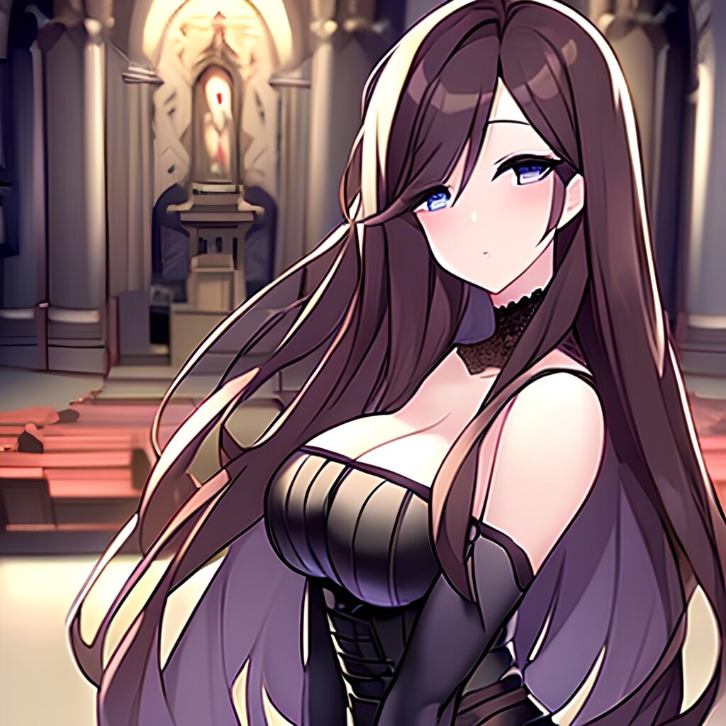 messy hair long hair church woman brunette fishnet 