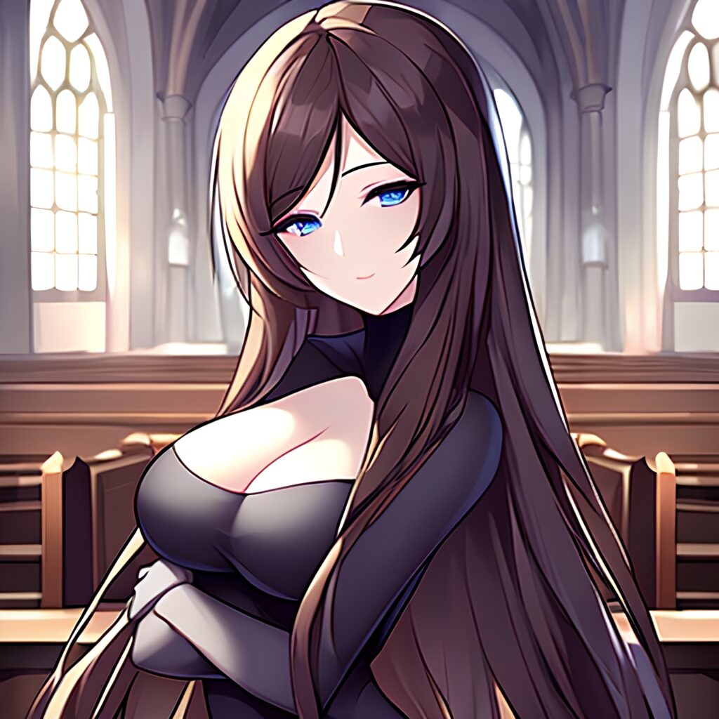 messy hair long hair church woman brunette fishnet 