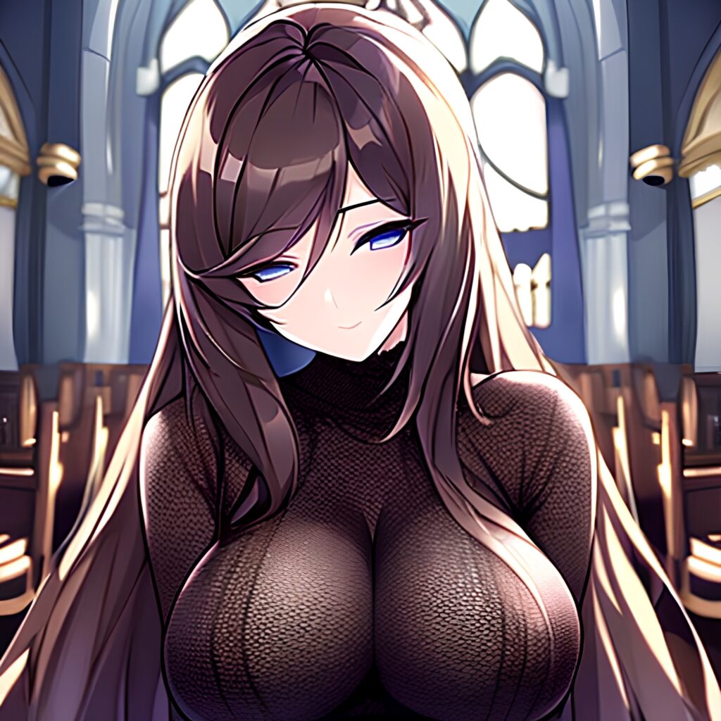 messy hair long hair church woman fishnet brunette 
