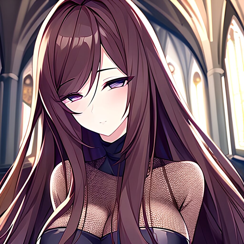 messy hair long hair fishnet church brunette woman 