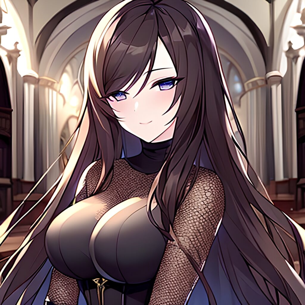 messy hair long hair fishnet church brunette woman 