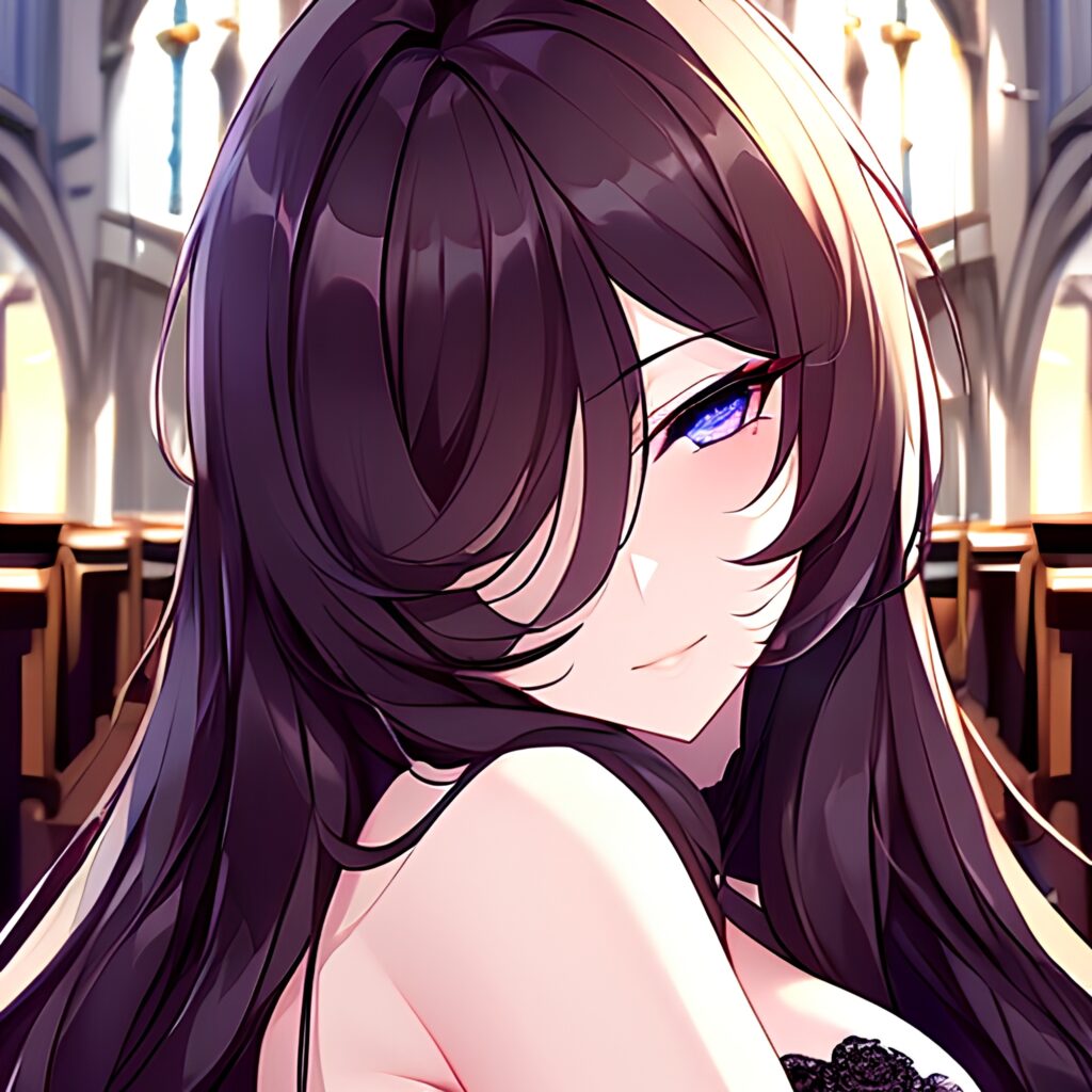 messy hair long hair fishnet church brunette woman 